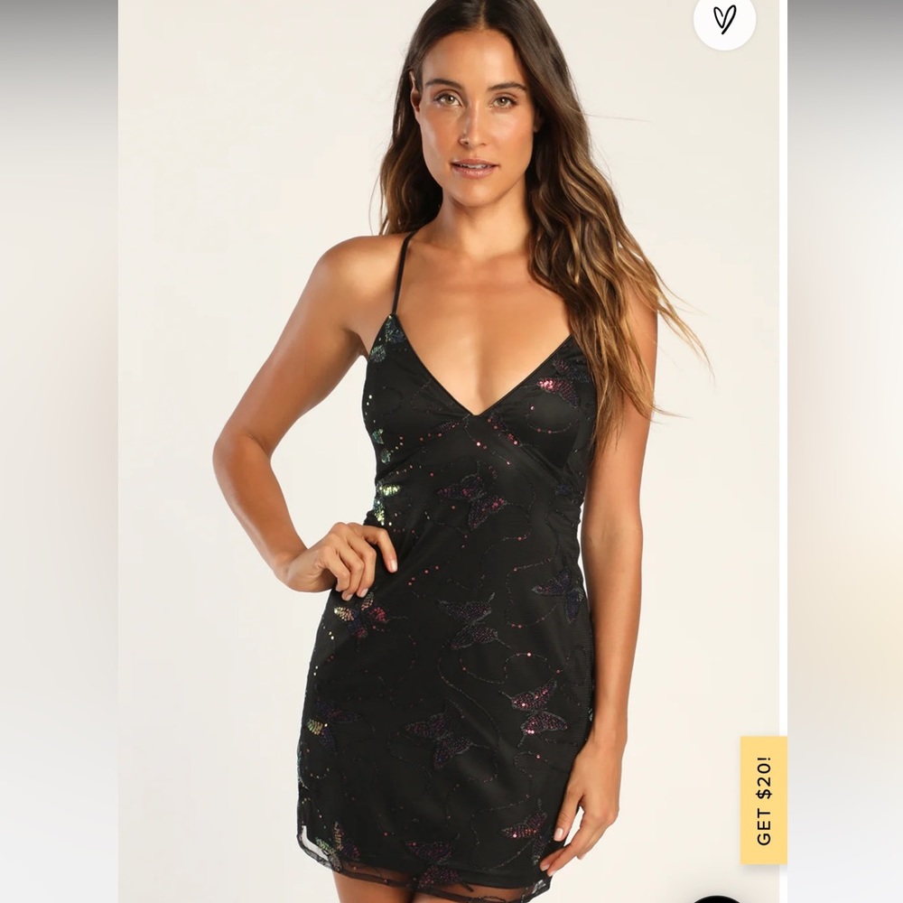 Lulus Black Sequined butterfly dress size S